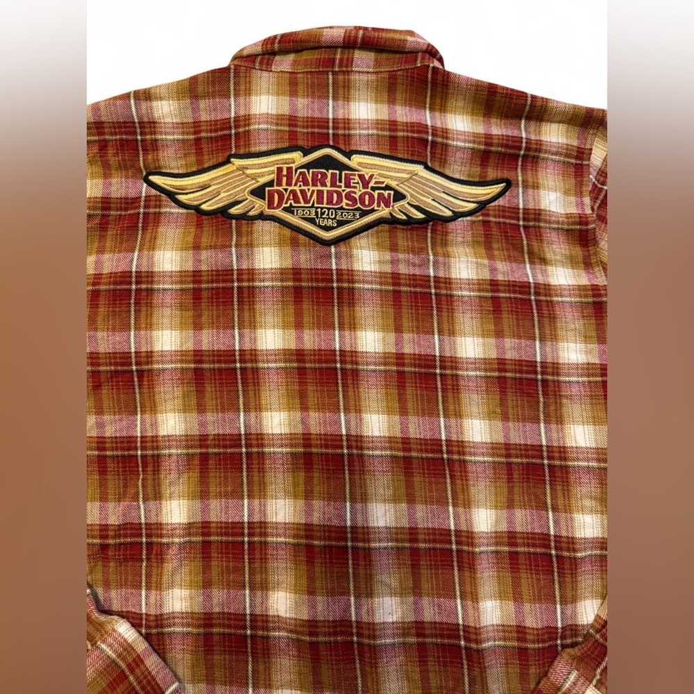 Harley-Davidson 120th Anniversary Flannel Shirt 1W Red Plaid - Picture 6 of 11